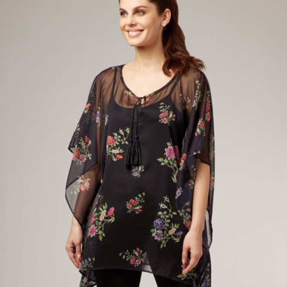 The MET Tops - NWT, The MET store, Peony Pattern Sheer Poncho